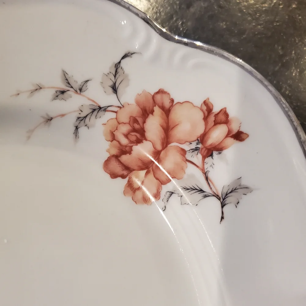 Vintage Edelstein Bavaria Carmen 15" oval china platter pink and grey floral - Picture 3 of 8